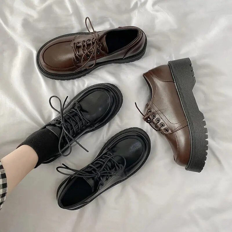 Damen Plateau Schuhe Lederoptik