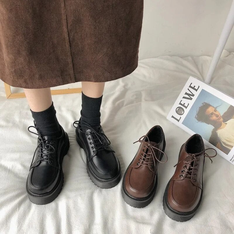 Damen Plateau Schuhe Lederoptik