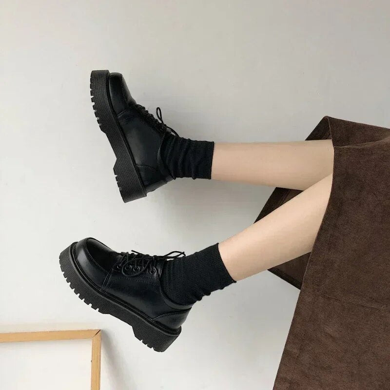 Damen Plateau Schuhe Lederoptik