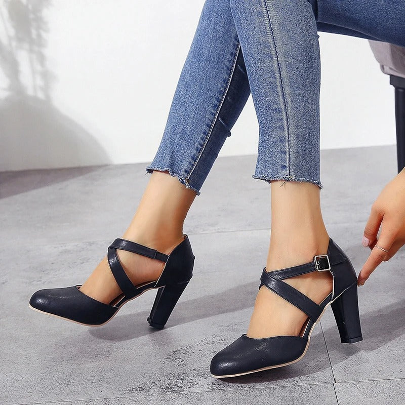 Damen Riemchenabsatz Vintage Stil