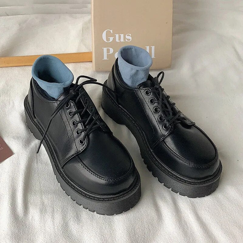 Damen Plateau Schuhe Lederoptik