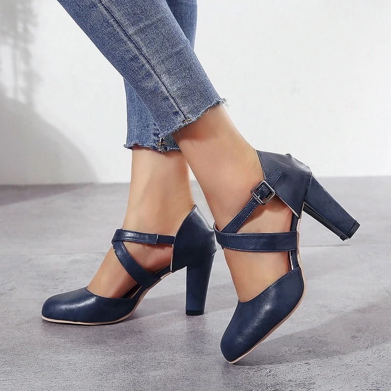 Damen Riemchenabsatz Vintage Stil